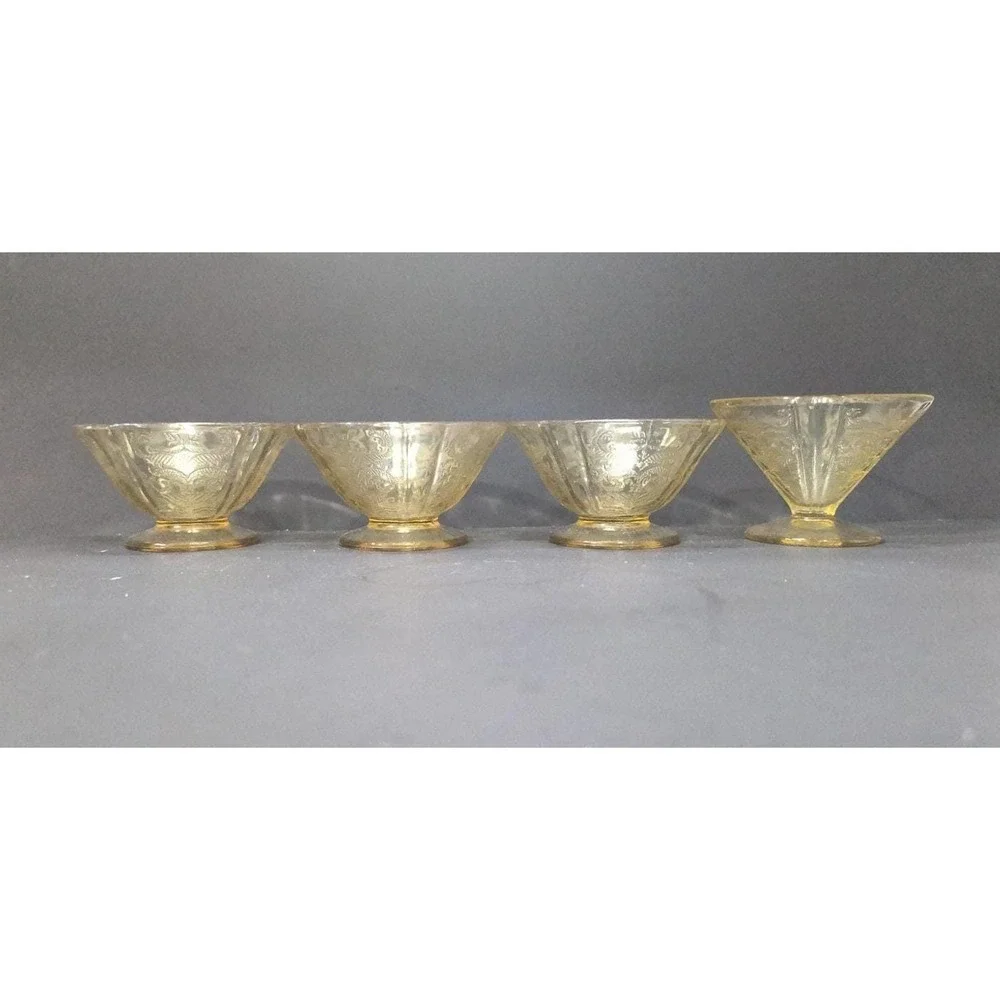 Federal‎ Glass Madrid Amber Sherbet Glasses, Set of 4, Vintage Etched Glassware